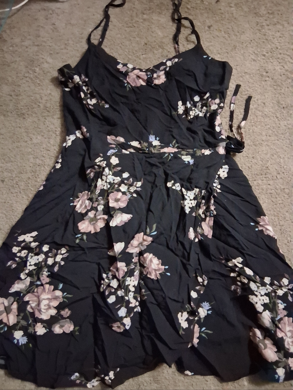 Garage Black Floral Slip Dress with Pink and Cream Flowers